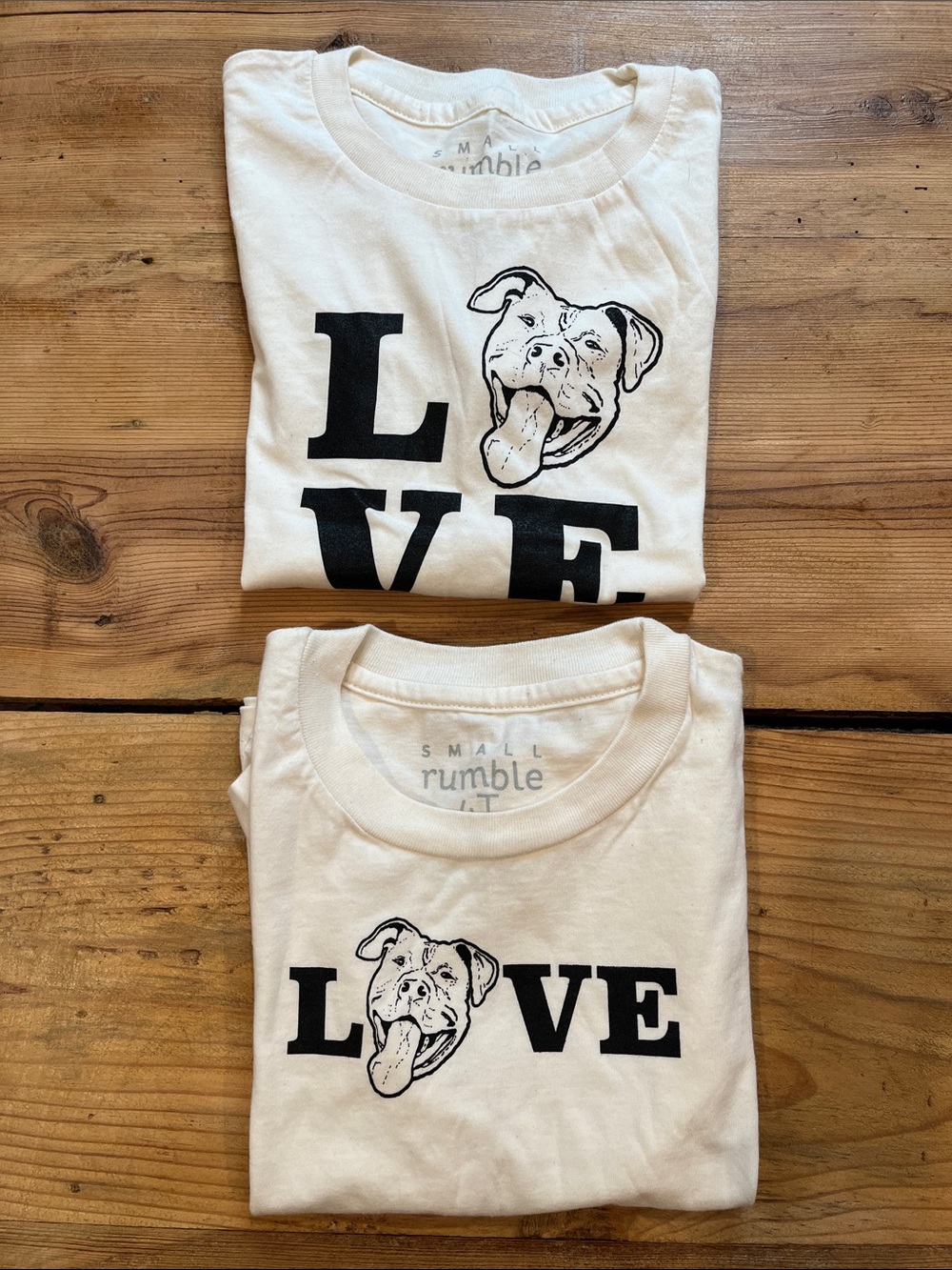 Set/2 SMALL RUMBLE 4T Screenprinted T-Shirt Tee Puppy Dog Love Organic SS Unisex